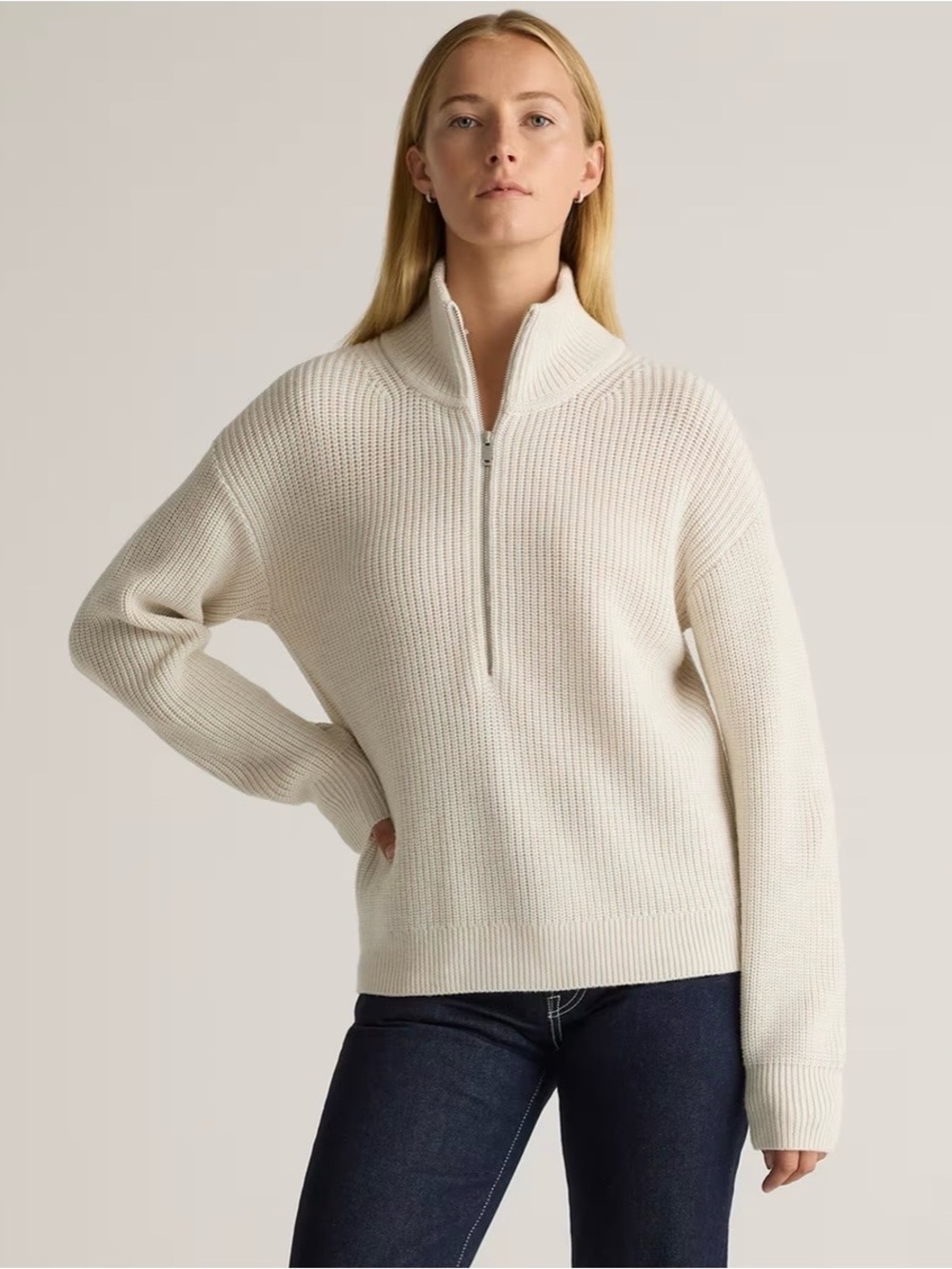NWT Quince Australian Merino Wool Cream Half-Zip Sweater Size M